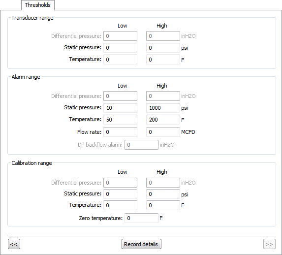 Thresholds Property Page